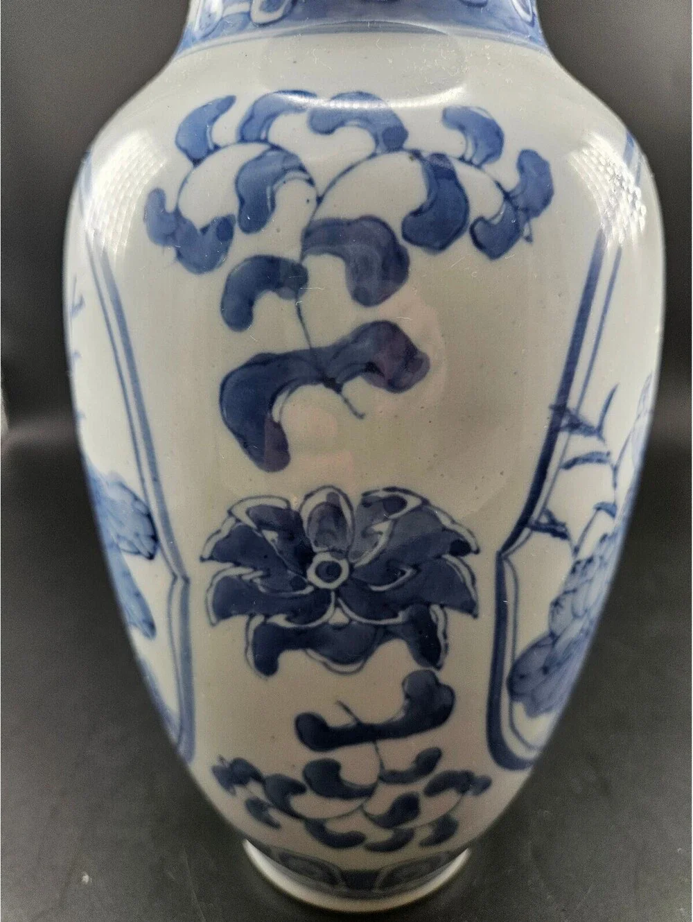 Vintage Blue and White Chinese Porcelain Vase Floral Bird Motif 12” Tall EUC